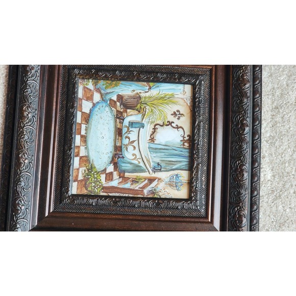 Two blue and brown bathroom pictures - Picture 3 of 12